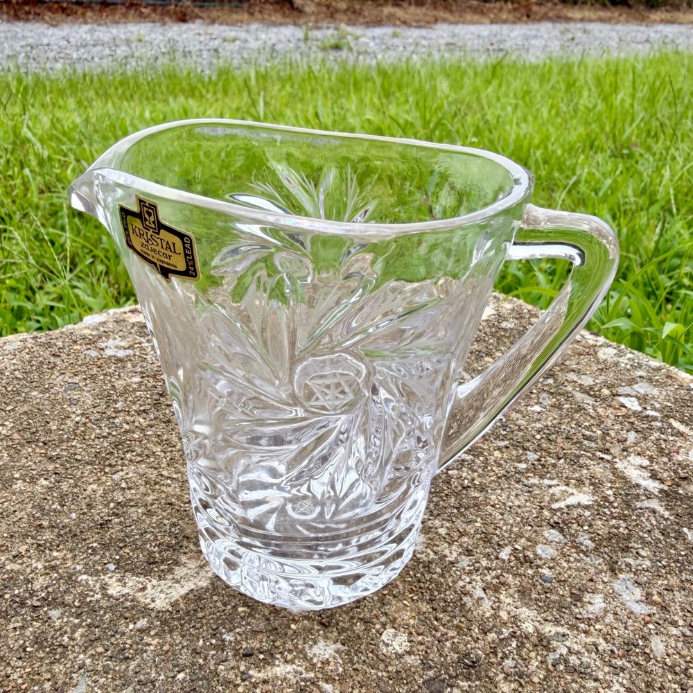 Kristal Zajecar Yugoslavia 24% Lead Crystal Pinwheel Star Pitcher Creamer 4 inch